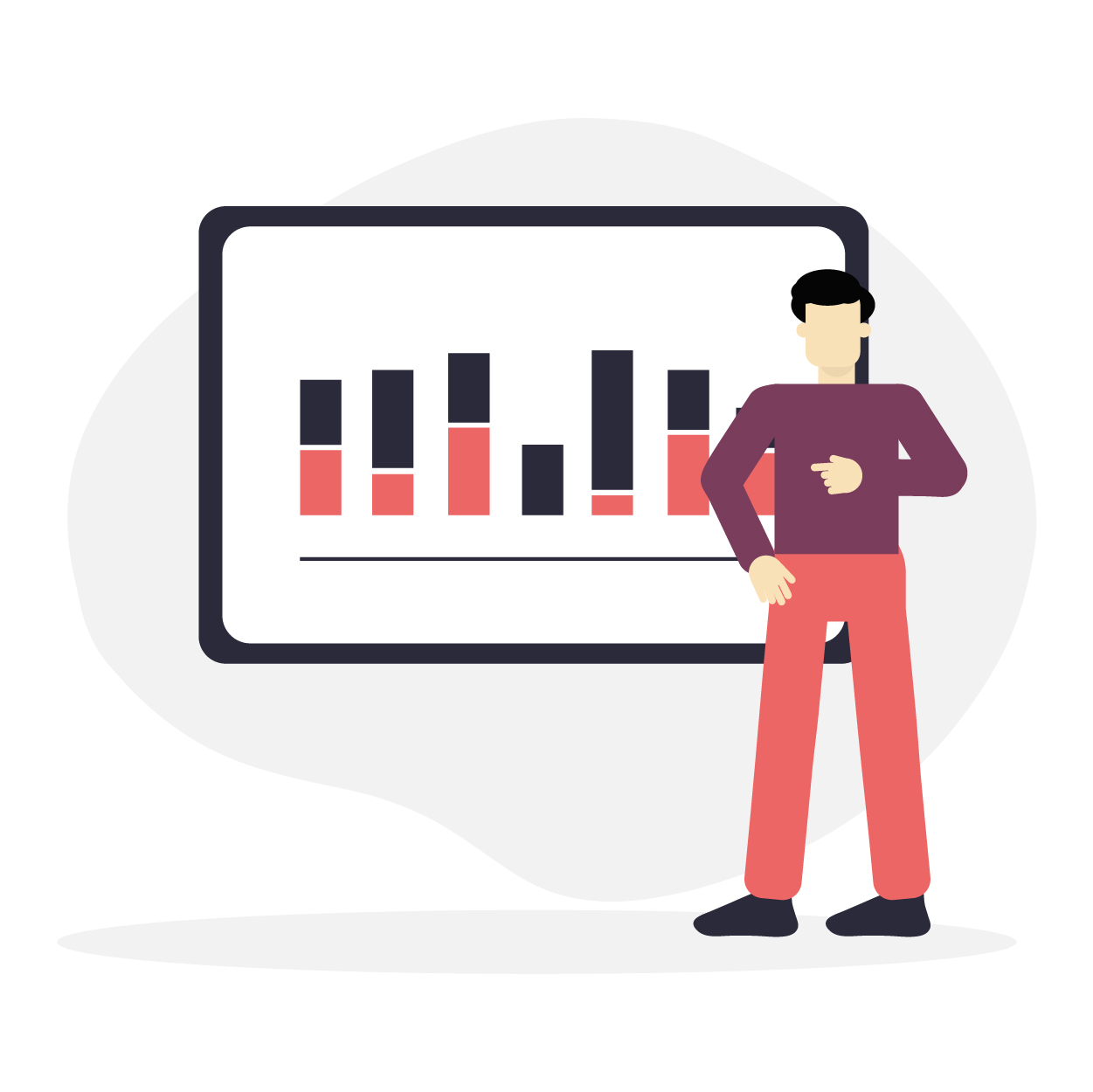 Business Analytics Dashboard with Man – Flat Data Visualization Illustration