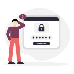 Forgot Password Concept – Confused Man with Password Screen Lock Illustration