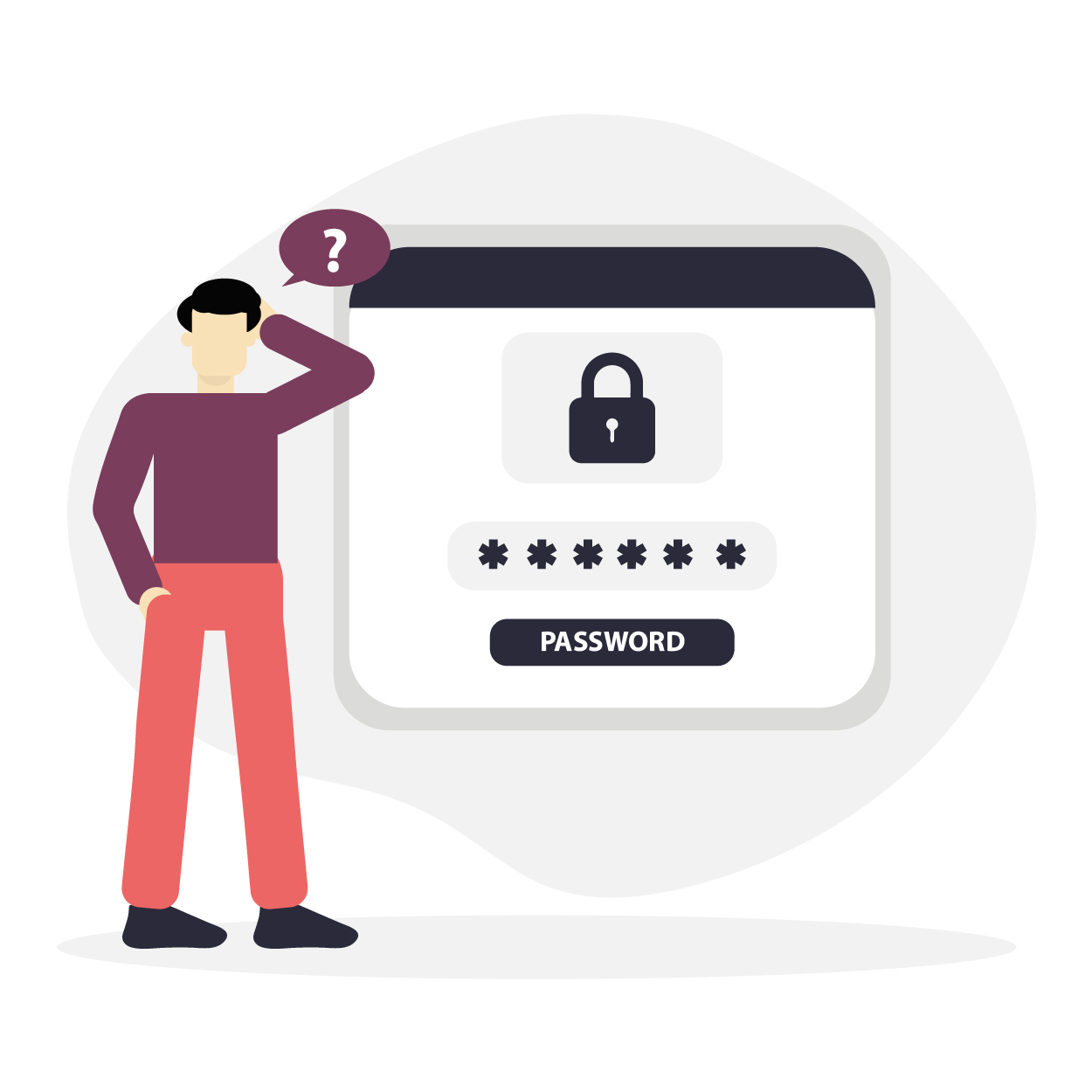 Forgot Password Concept – Confused Man with Password Screen Lock Illustration