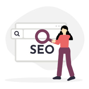 SEO Search Optimization Concept with Woman – Flat Web Illustration
