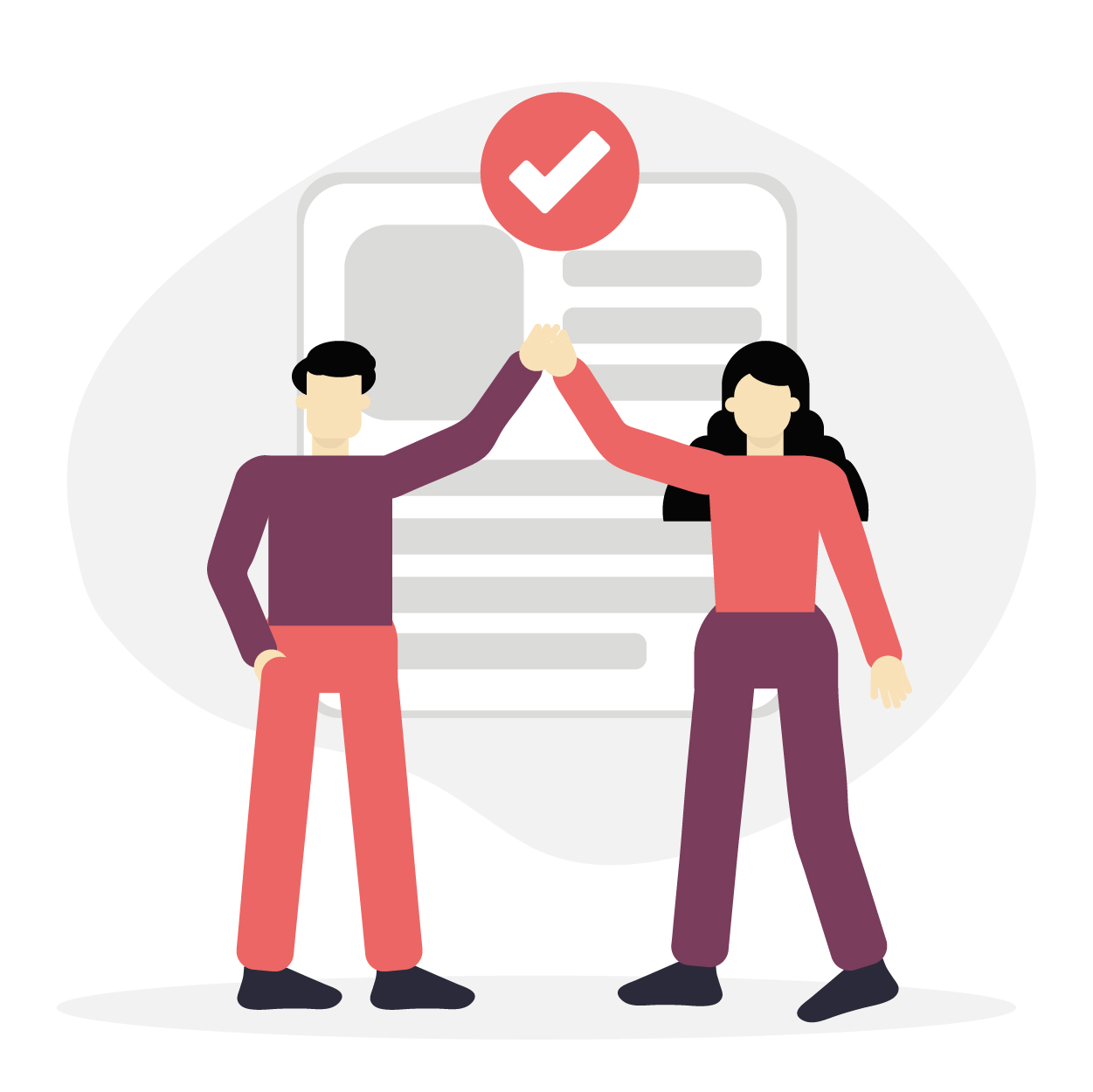 Team Success Celebration with Checkmark – Flat Collaboration Illustration